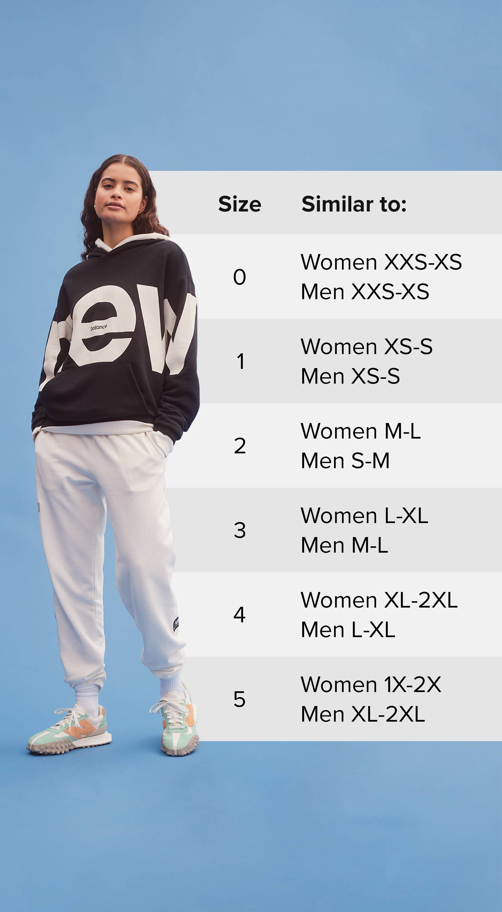 New balance hoodie size chart outlet